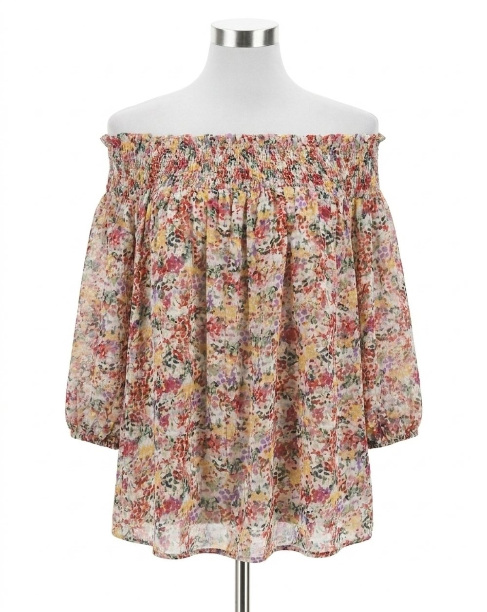 NEW DAVI & DANI floral smocked off shoulder top in floral multi
